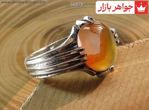 انگشتر نقره عقیق یمنی نارنجی مردانه دست ساز [شرف الشمس] - 58878
